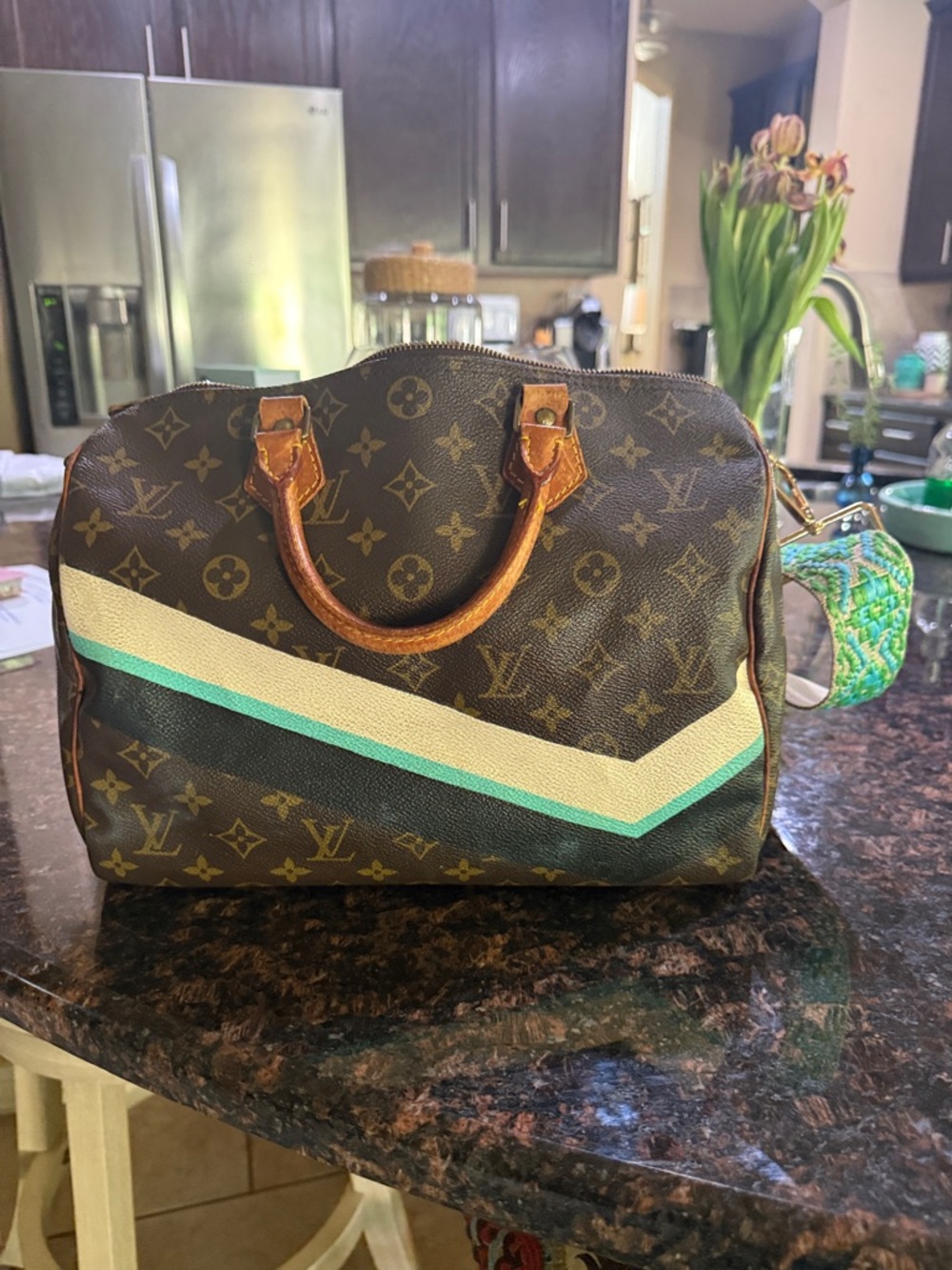 Louis Vuitton Monogram Speedy with Mint, Cream & Black Chevron